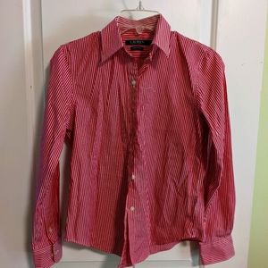 Red-White Stripped Lauren Shirt, Women's Petite Extra Small